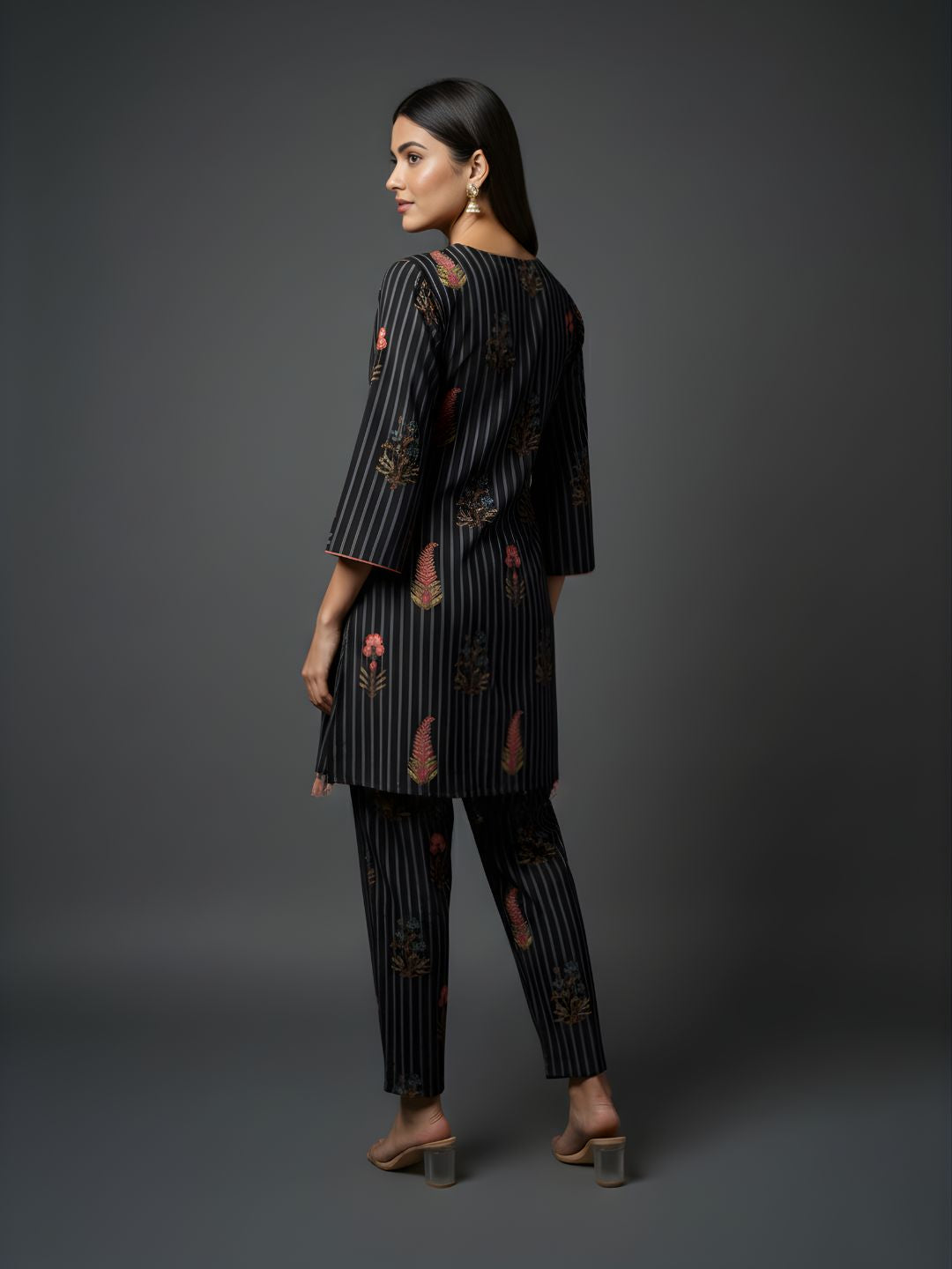 Pure Cotton Striped Floral Kurta Set – Wholesale & Women Wear Manufacturing Supply