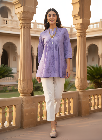 Lavender Jaipuri print cotton top wholesale
