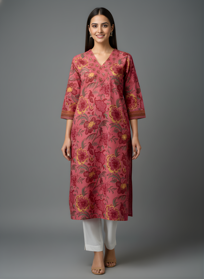Neelufer Creation rose pink pure cotton kurti front view