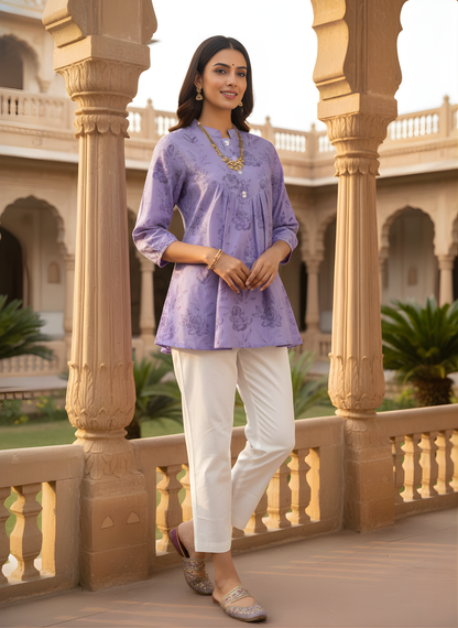 Lavender Jaipuri cotton top women wholesale