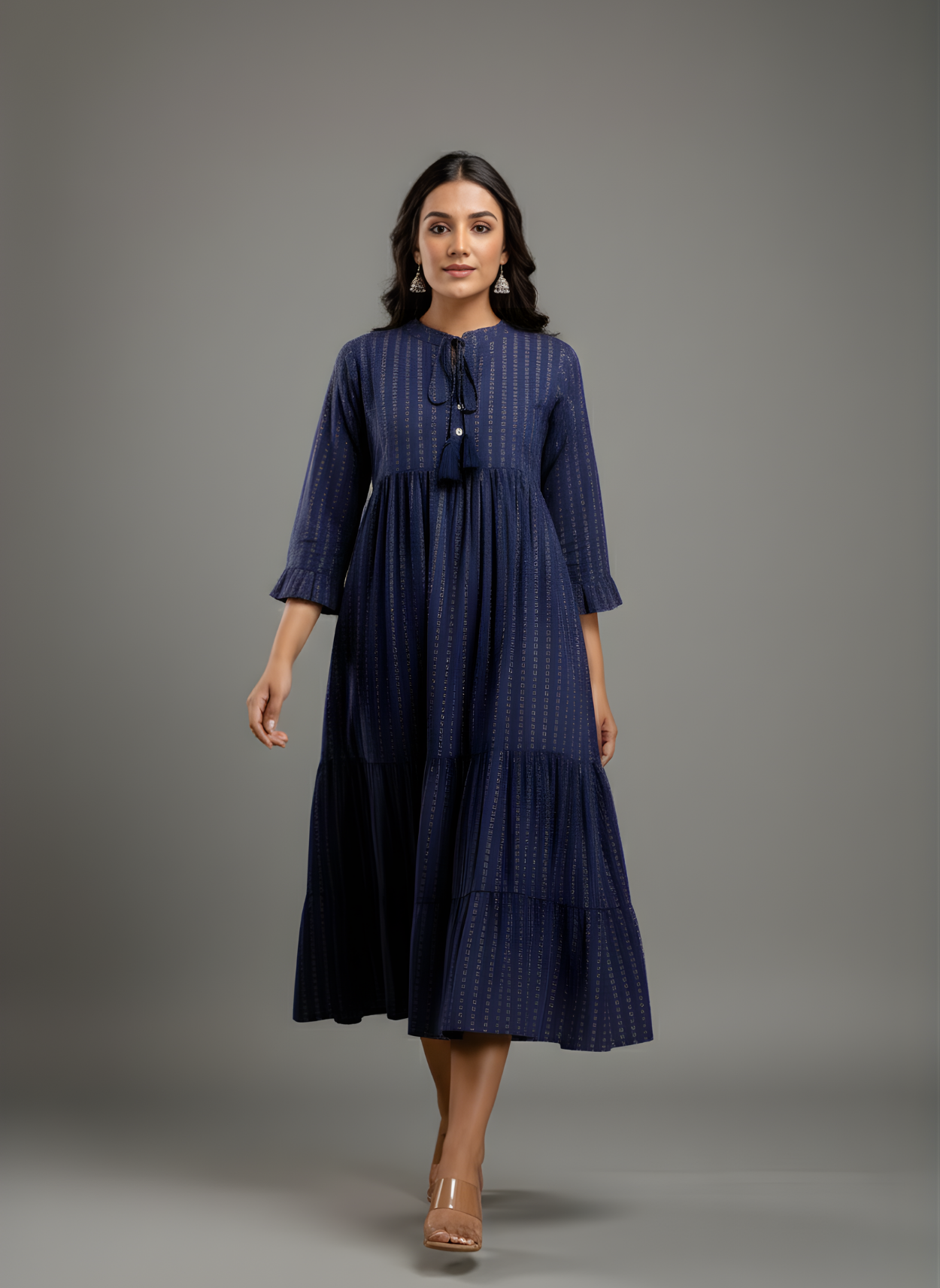 Navy blue cotton midi dress manufacturer India