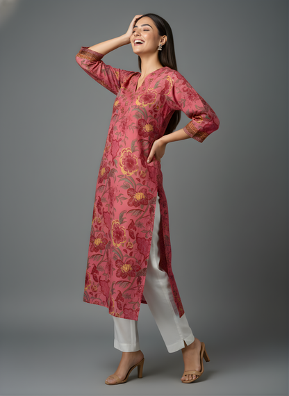 Neelufer Creation V-neck floral kurti design