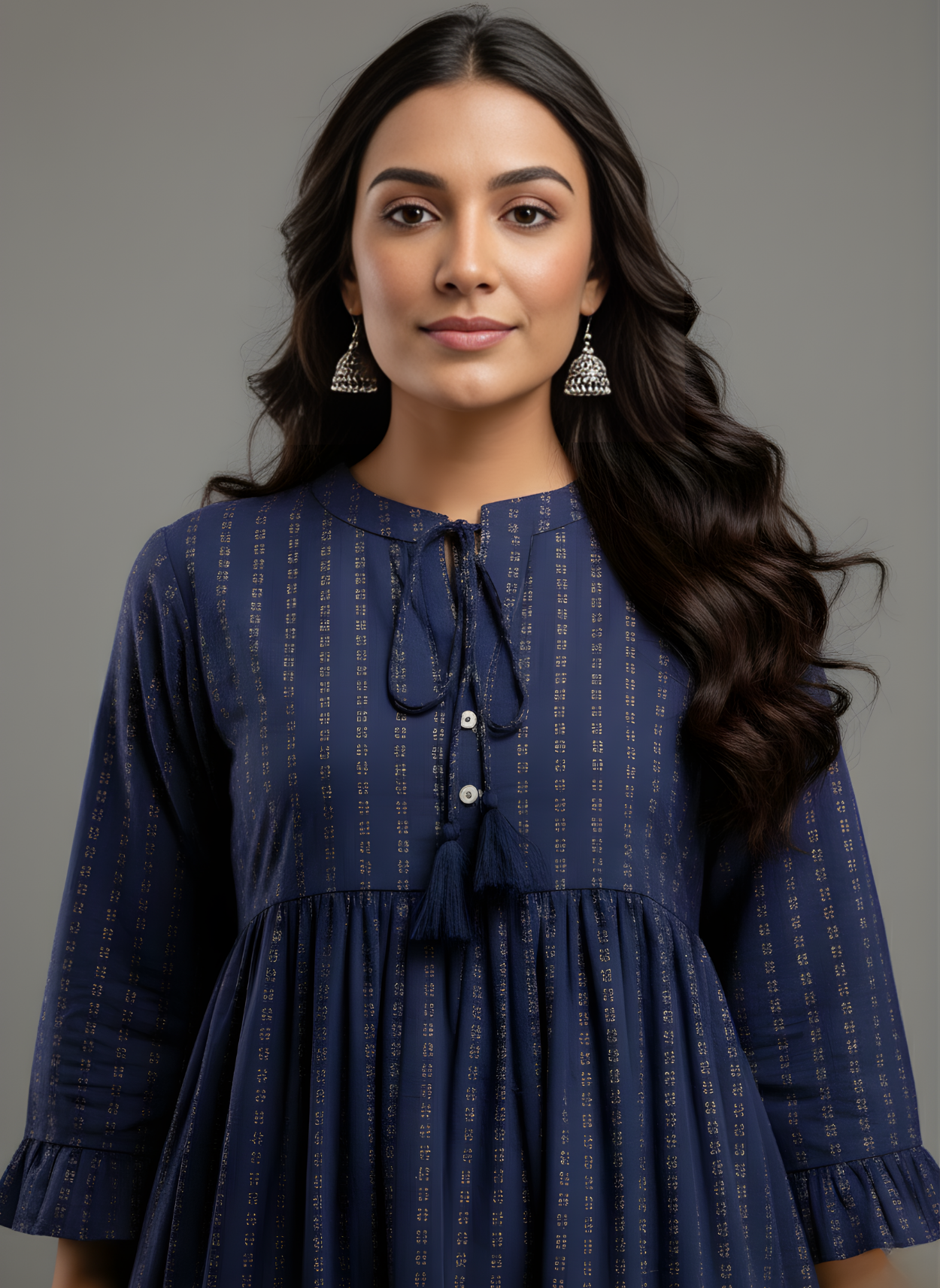 Wholesale women cotton flared dress navy