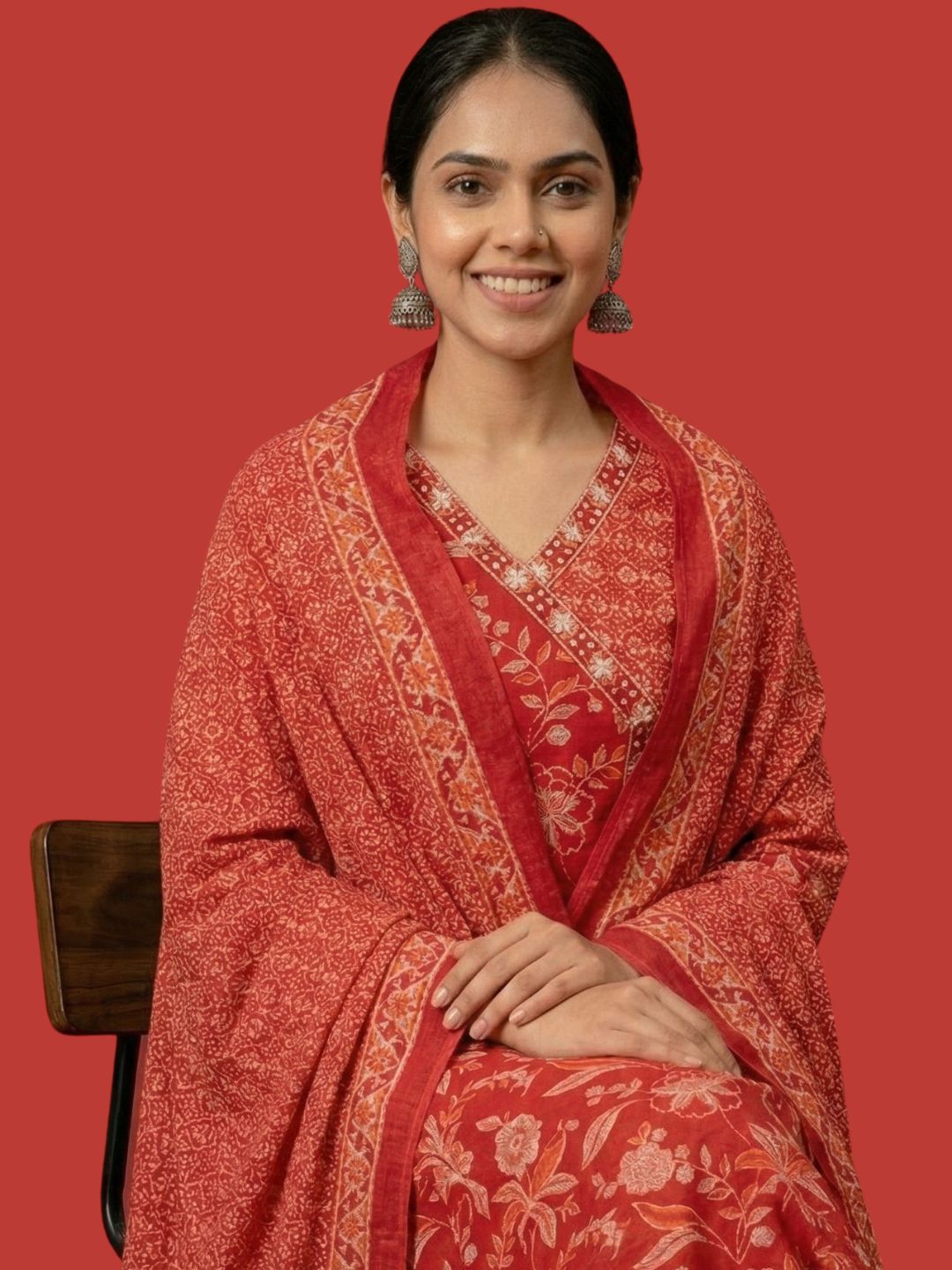 Red Cotton Dupatta Set Wholesale Collection