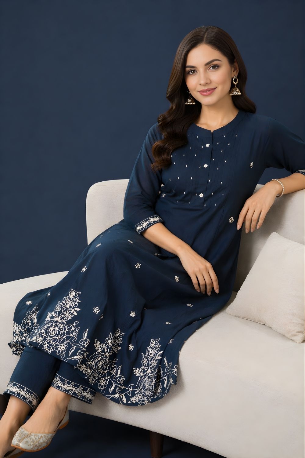 women wear manufacturer Jaipur eco friendly navy cotton kurta set