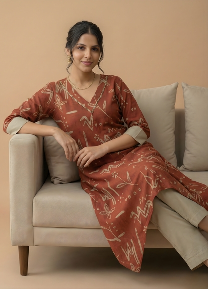 Rust Abstract Pure Cotton Kurta Set – Women Wear Wholesale Manufacturer