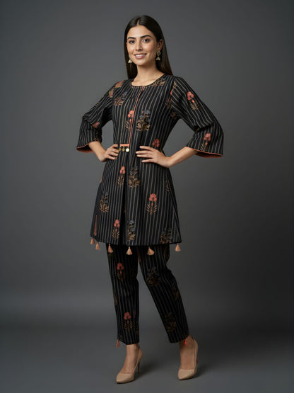 Pure Cotton Striped Floral Kurta Set – Wholesale & Women Wear Manufacturing Supply