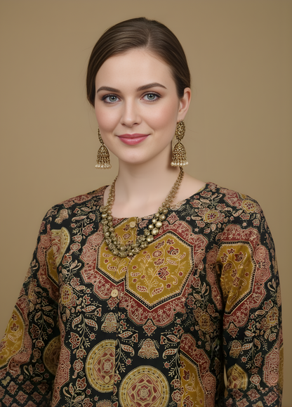 Cotton Ajrakh kurta set for boutiques