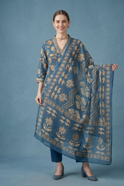 women wear wholesale manufacturer India designer blue cotton kurti set