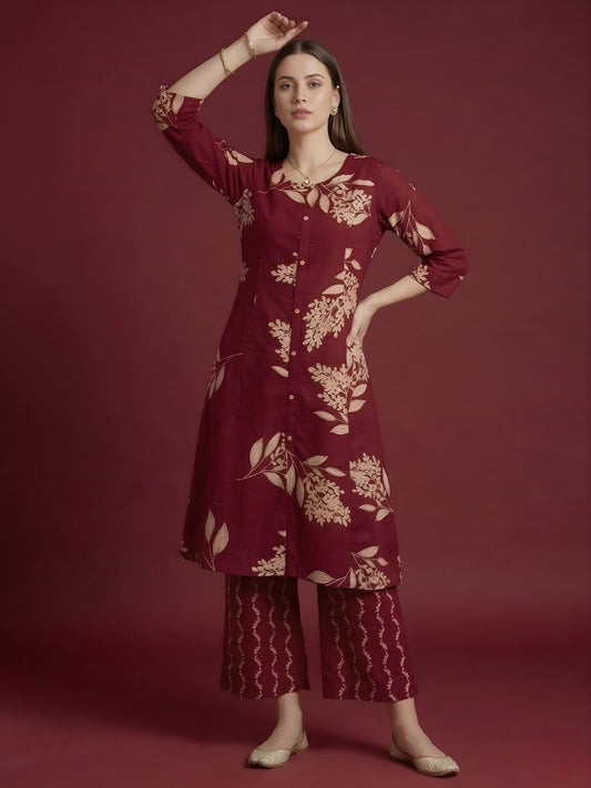 women wear wholesale manufacturer India maroon printed cotton kurti