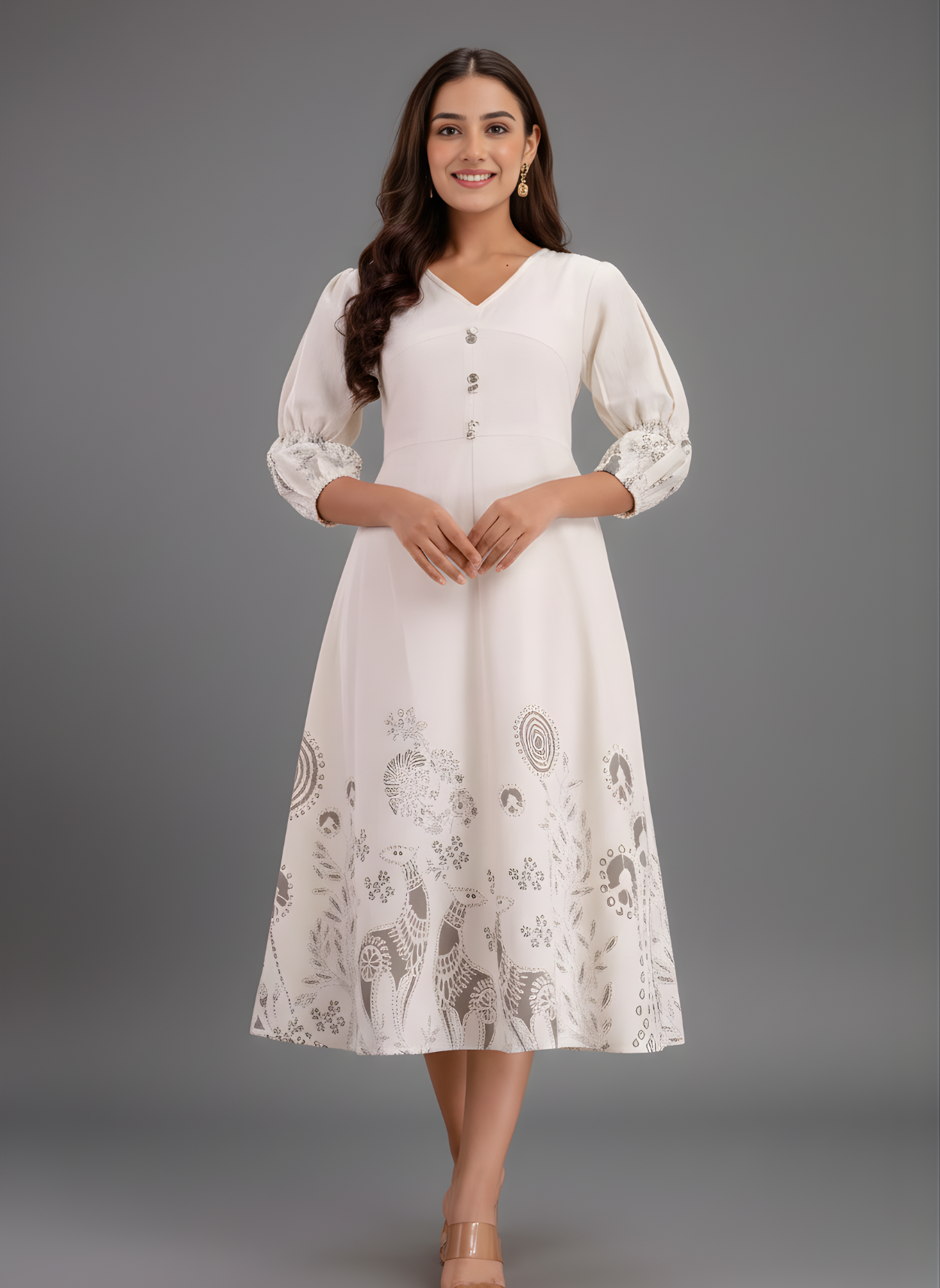 Wholesale women cotton printed midi dress