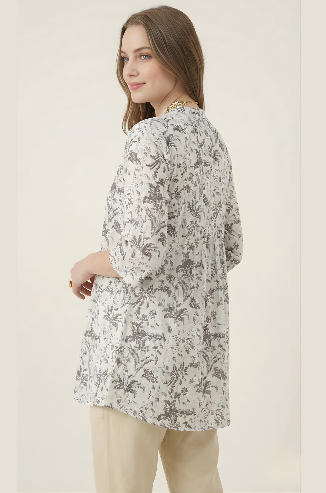 Aarya Grey Floral Jaipuri Cotton Top – Women Wear Wholesale