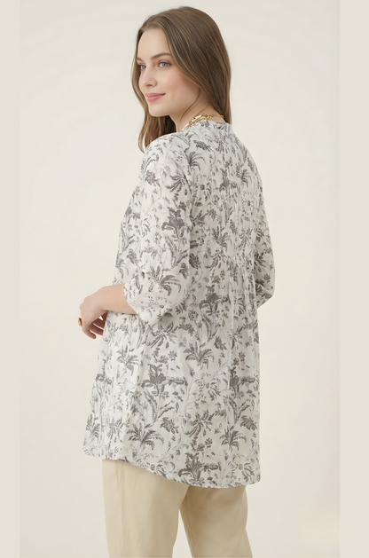 Aarya Grey Floral Jaipuri Cotton Top – Women Wear Wholesale