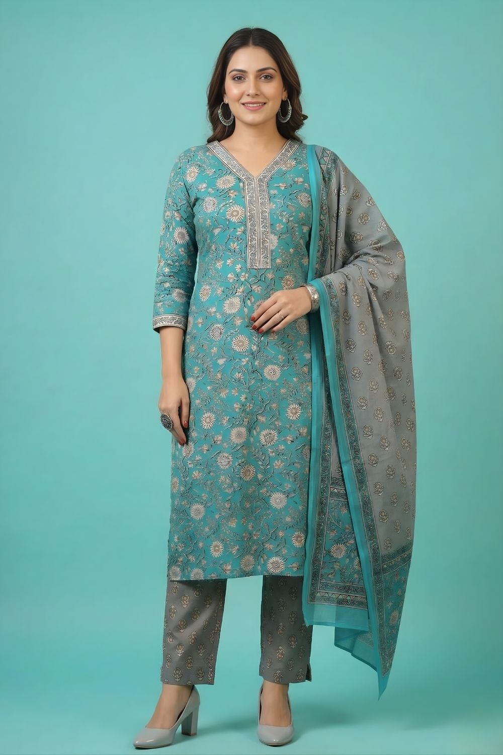 women wear wholesale manufacturer India aqua cotton kurti set