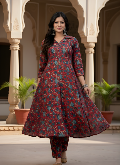 Pure Cotton Printed A-Line Kurta Set – Wholesale Women Wear by Neelufer Creation