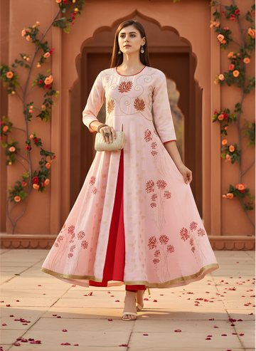 Neelufer Creation pure cotton peach long dress
