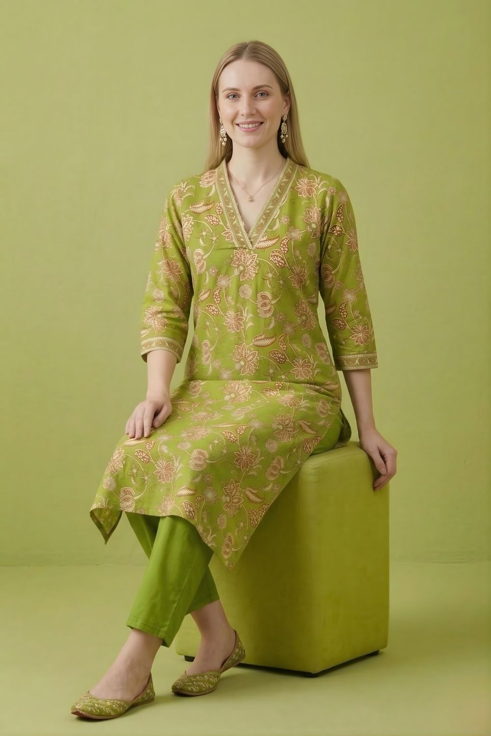 women wear wholesale manufacturer India green printed kurti dupatta