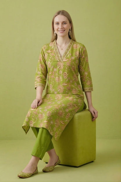 women wear wholesale manufacturer India green printed kurti dupatta