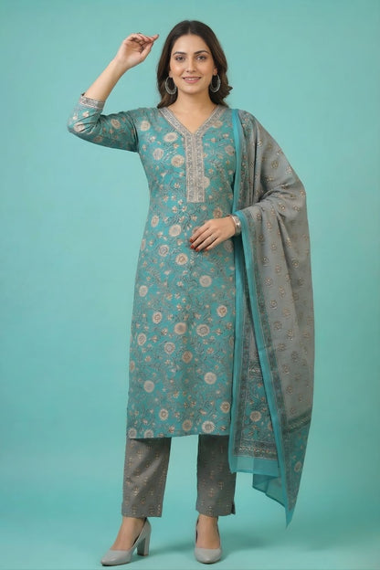 women wear wholesale manufacturer India printed aqua kurti dupatta