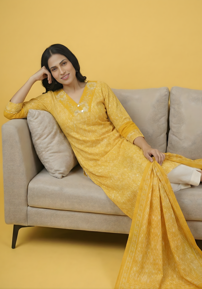 Mustard cotton kurti with matching dupatta Aaronee