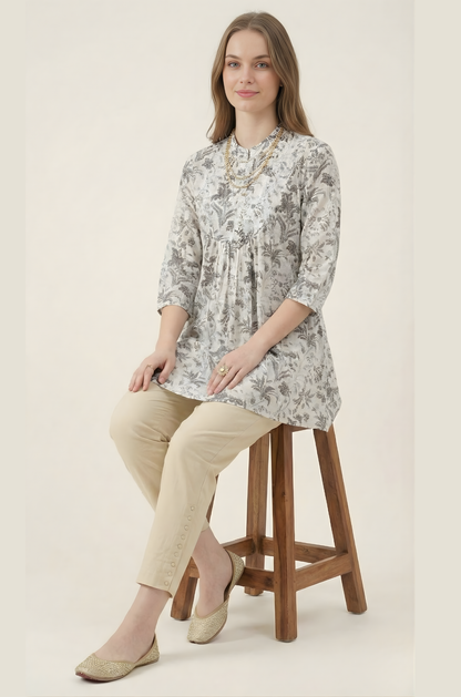 Aarya Grey Floral Jaipuri Cotton Top – Women Wear Wholesale