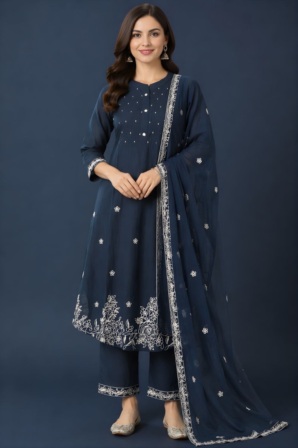 boutique wholesale kurti supplier navy cotton suit set India