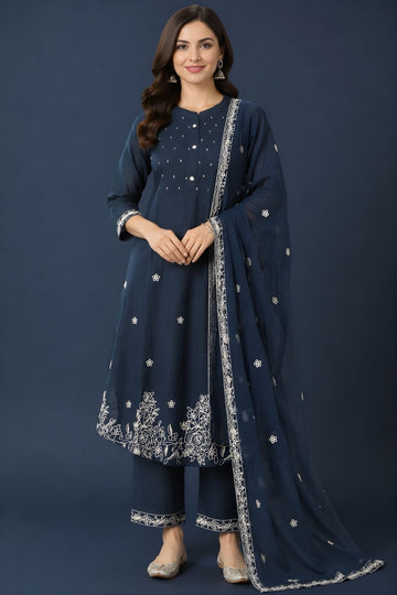 boutique wholesale kurti supplier navy cotton suit set India