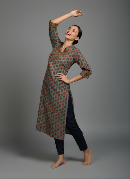 Brown Pure Cotton Printed Kurti for Women | Wholesale Manufacturer – Neelufer Creation