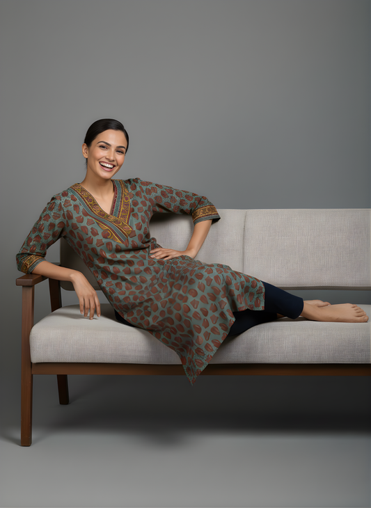 Brown Pure Cotton Printed Kurti for Women | Wholesale Manufacturer – Neelufer Creation