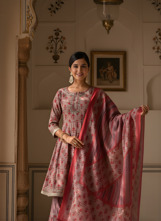 Modal chanderi sharara dupatta set wholesale by Neelufer Creation