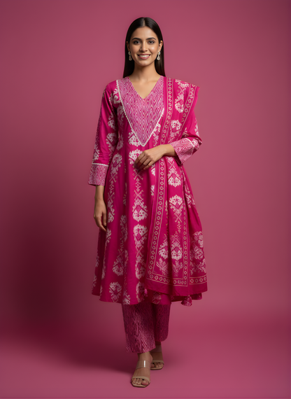 Neelufer Creation pure cotton pink dupatta set