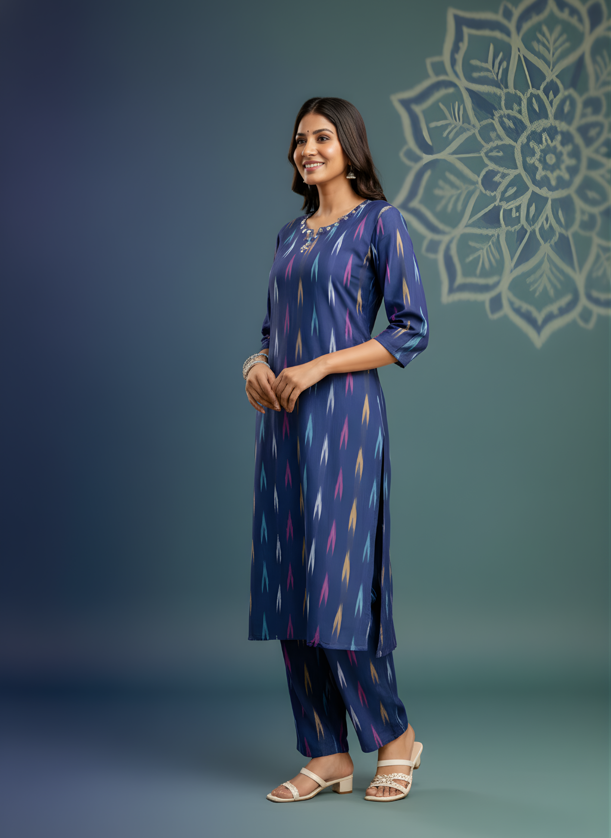 Indigo Blue Pure Cotton Printed Kurta Set for Women | Manufacturer-Direct Supply for Retail & Bulk Buyers – Neelufer Creation