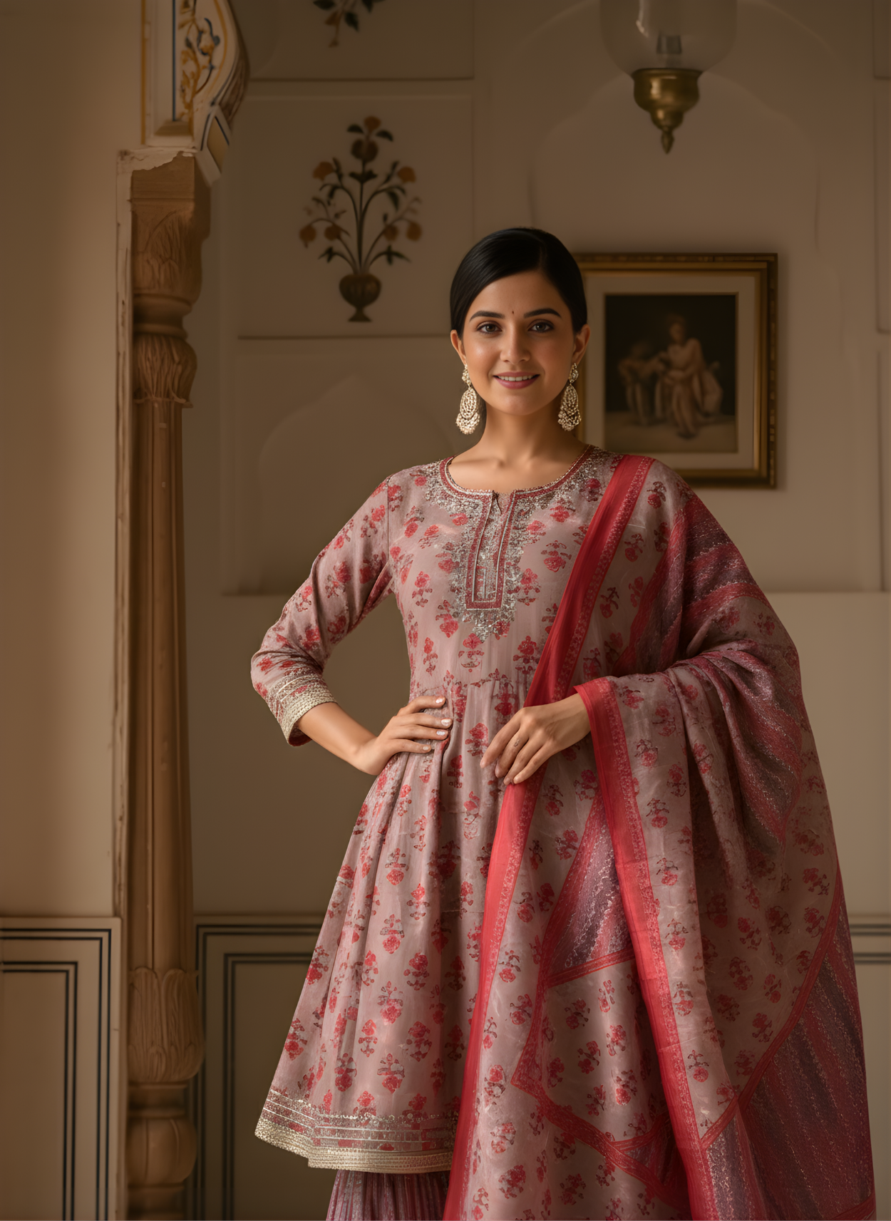 Women ethnic modal chanderi sharara dupatta set wholesale