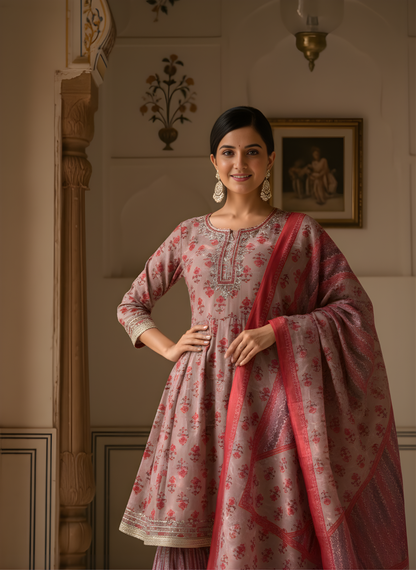 Women ethnic modal chanderi sharara dupatta set wholesale