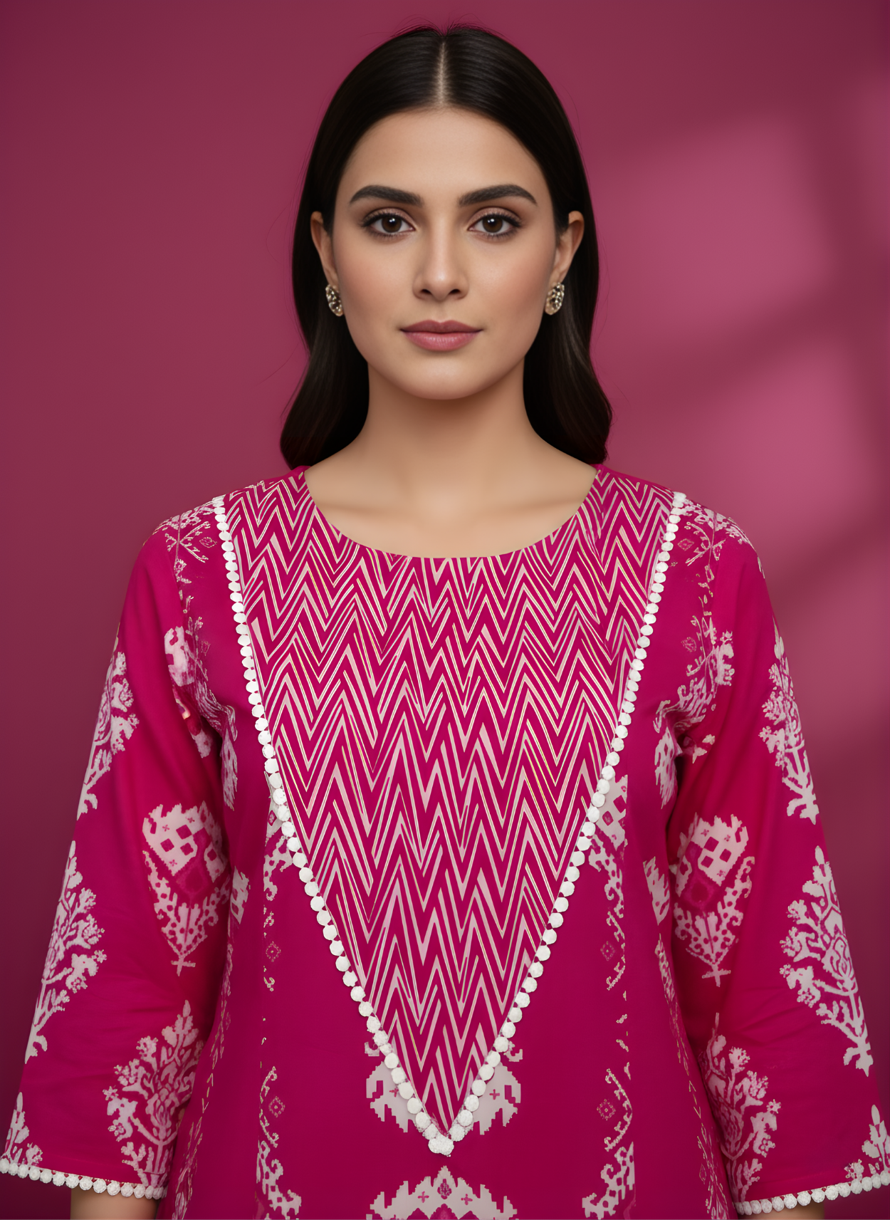 Pink ethnic cotton suit set women