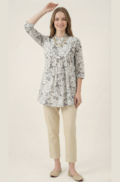 Aarya Grey Floral Jaipuri Cotton Top – Women Wear Wholesale