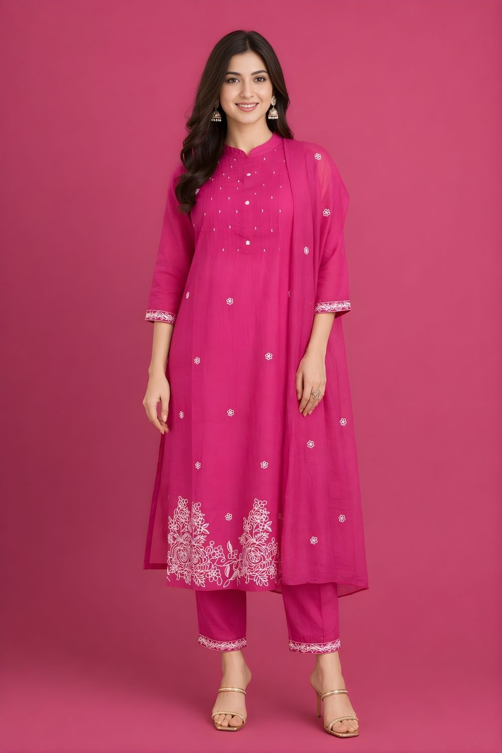cotton kurti wholesale manufacturer India pink embroidered kurta set