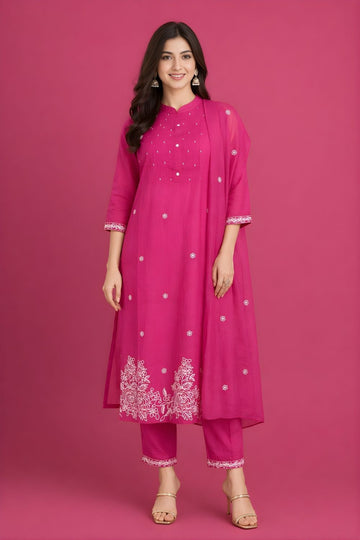 cotton kurti wholesale manufacturer India pink embroidered kurta set