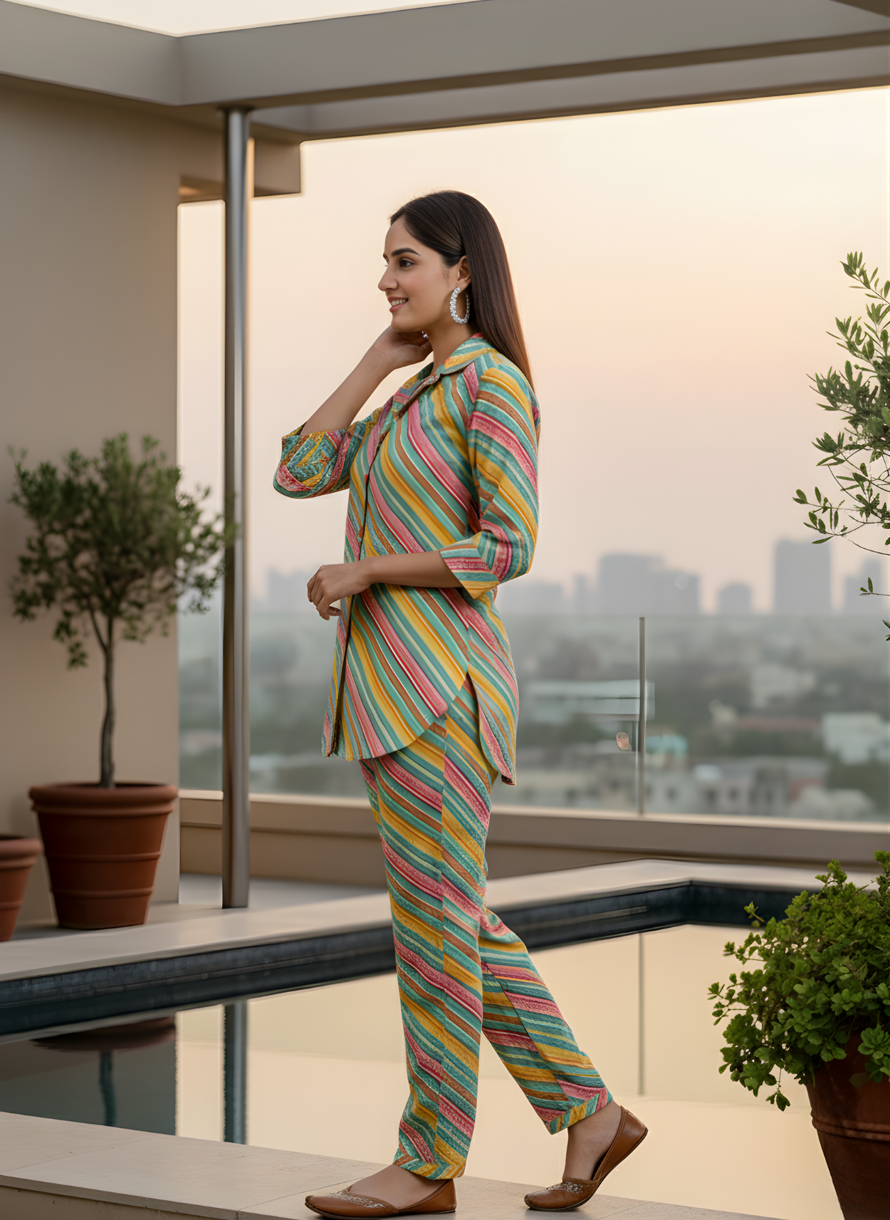 Neelufer Creation modal chanderi stripe women cord set