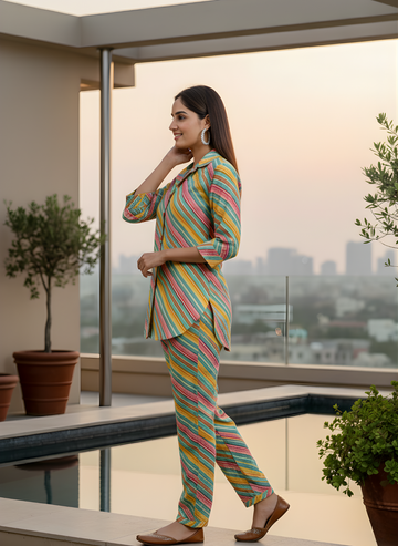 Neelufer Creation modal chanderi stripe women cord set