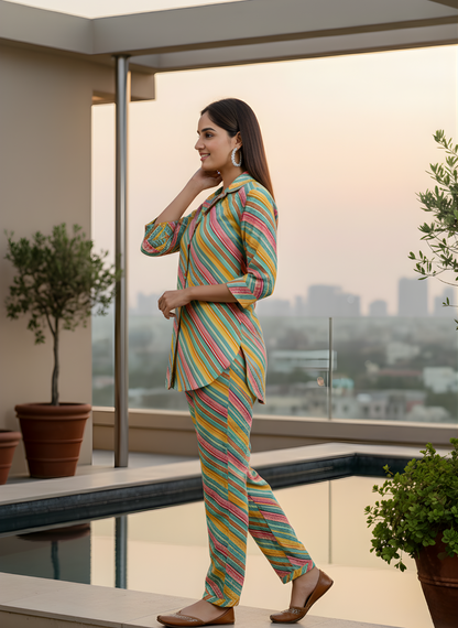 Neelufer Creation modal chanderi stripe women cord set
