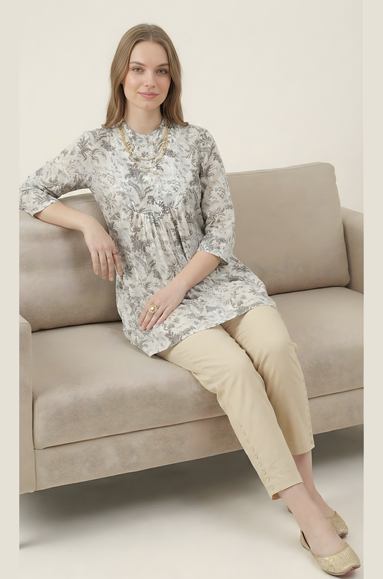 Aarya Grey Floral Jaipuri Cotton Top – Women Wear Wholesale