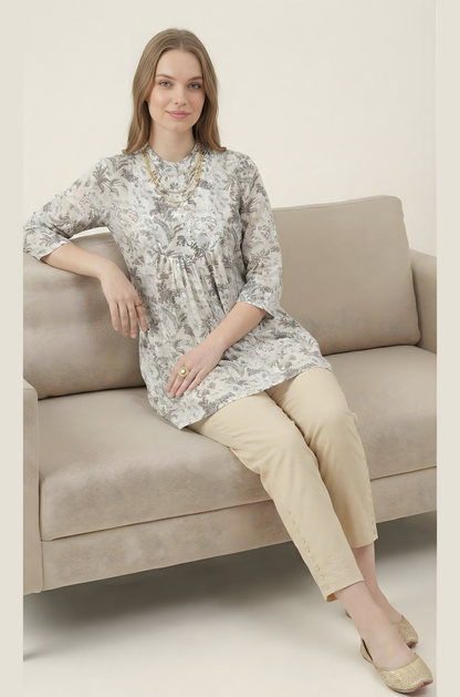 Aarya Grey Floral Jaipuri Cotton Top – Women Wear Wholesale
