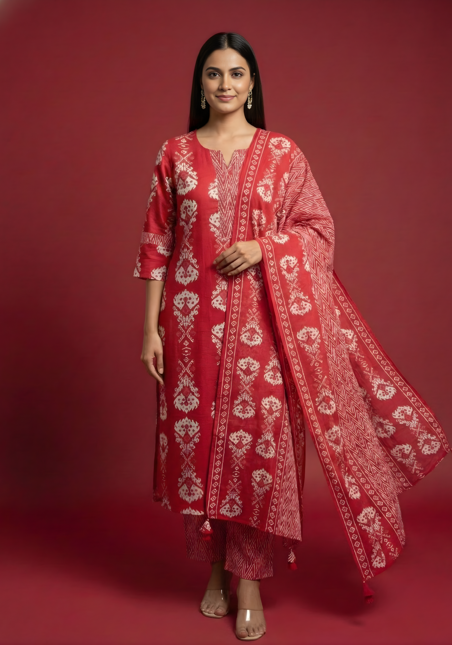 Neelufer Creation pure cotton red dupatta set