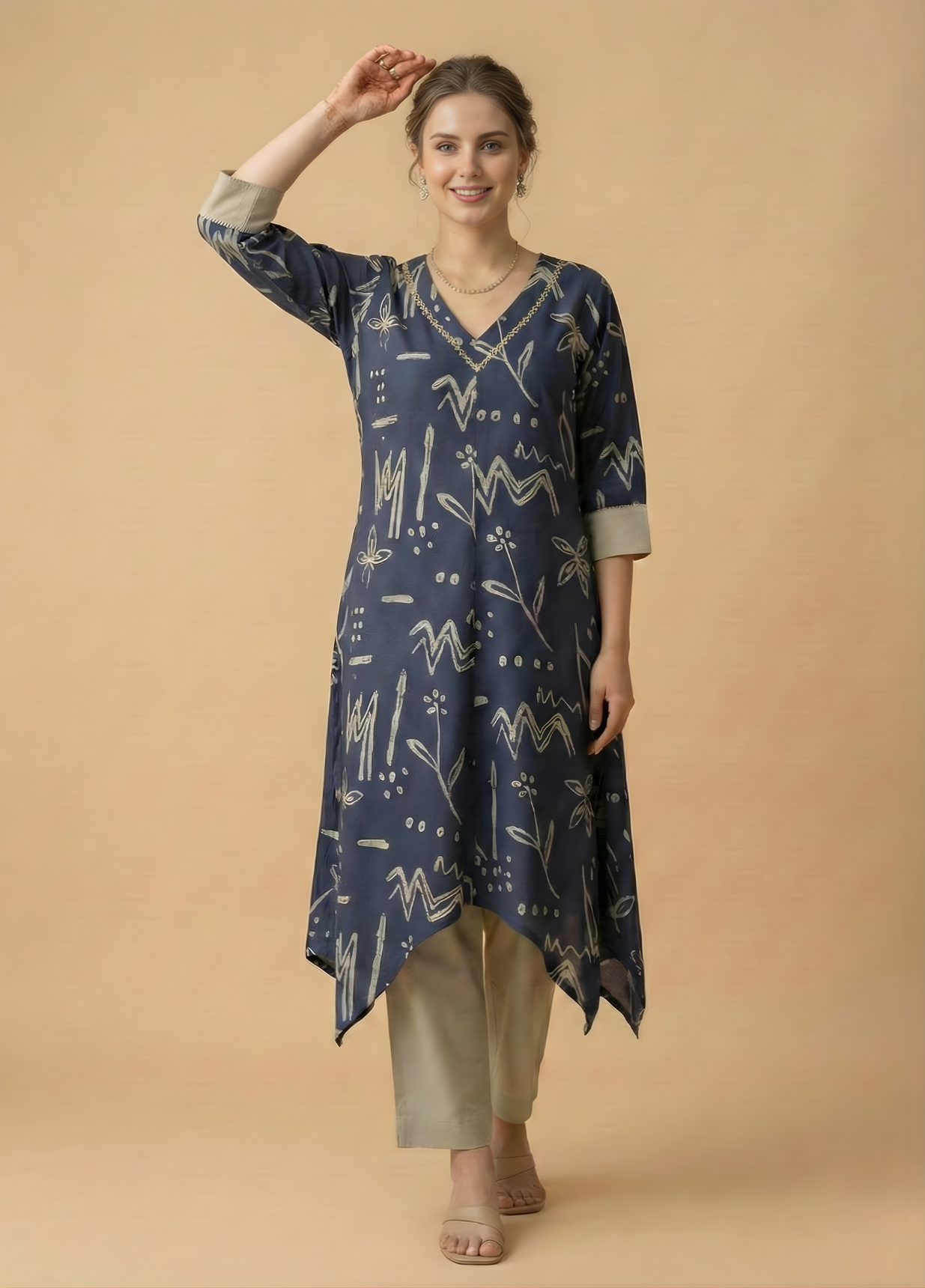 Navy Abstract Pure Cotton Kurta Set – Women Wear Wholesale Manufacturer