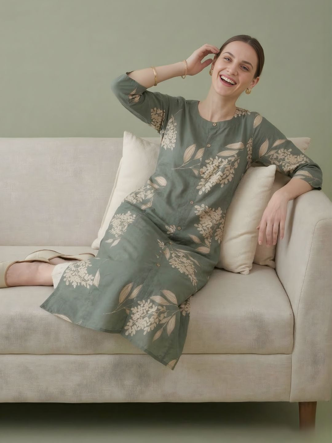 Green Printed Pure Cotton Kurti Wholesale Women Wear Manufacturer India