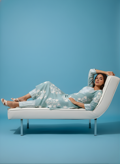 Pure Cotton Pastel Blue Kurta Set – Wholesale Women Wear