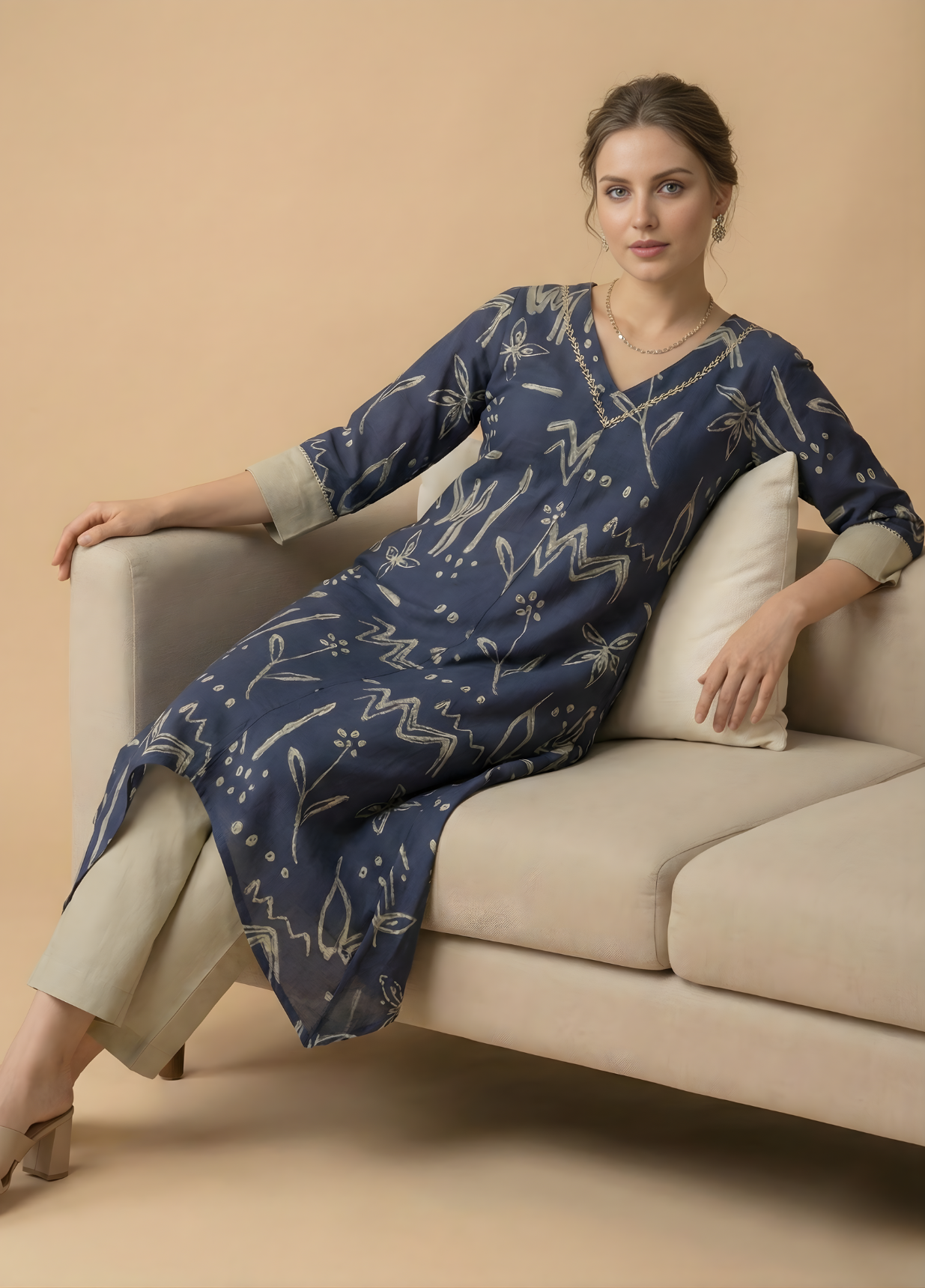 Navy Abstract Pure Cotton Kurta Set – Women Wear Wholesale Manufacturer