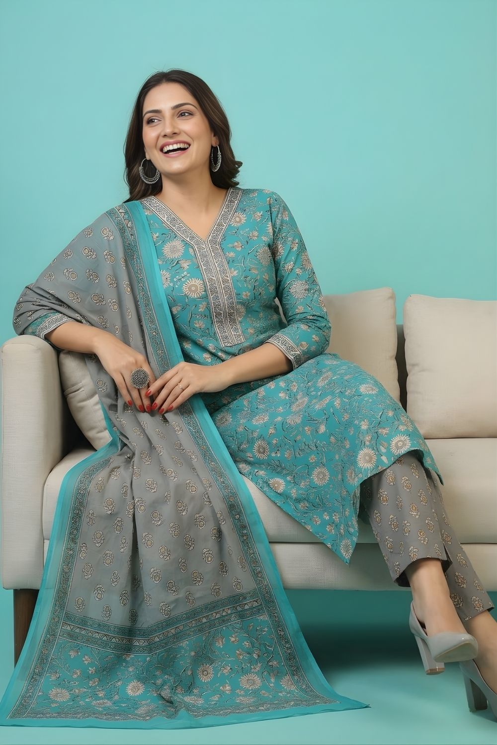women wear wholesale manufacturer India eco friendly cotton kurti aqua