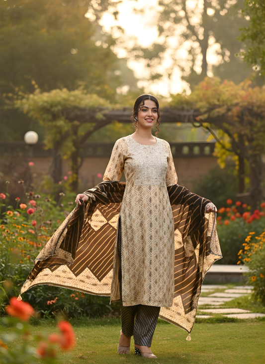 Neelufer Creation Rayon Printed Dupatta Set Front View